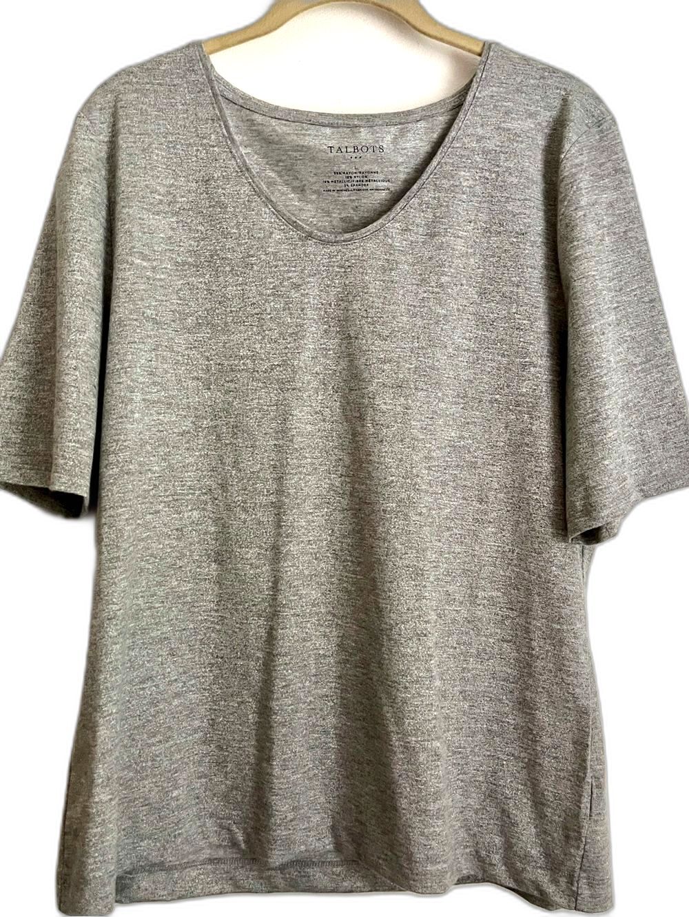 Talbots Metallic V Neck Top L Marled Gray Travel Business Casual